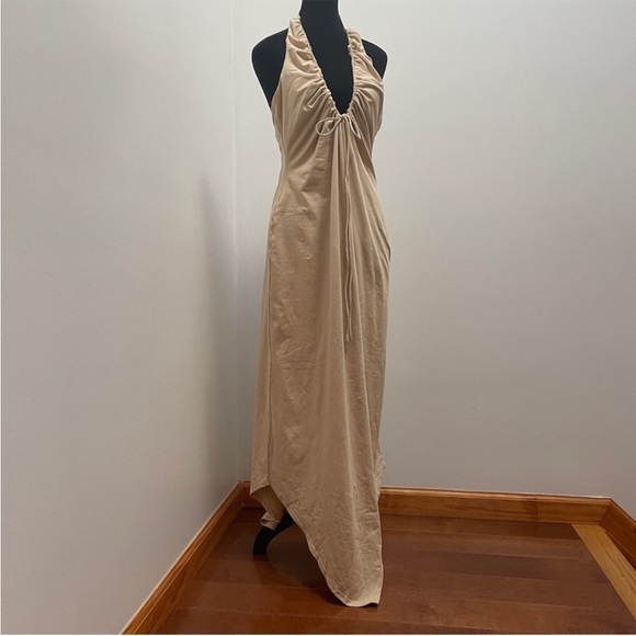 NEW! Camila Coelho- Kaseya Midi Dress Nude Halter Neck Drawstring Backless XL - Picture 8 of 15